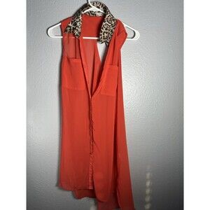 Double Zero Women’s Sheer Tank Top Size Small Red/ Leopard Print